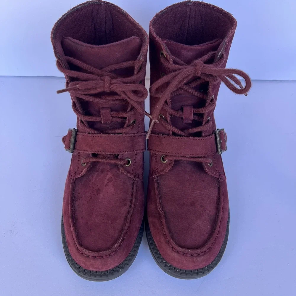 Polo Ralph Lauren Polo Bear Burgundy Leather Ranger Combat Hi II Boots Sz 4.5 US